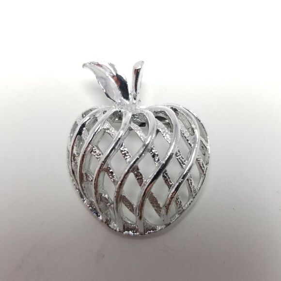 Vintage Gerry's Apple Brooch, Silver Tone, Unique Abstract Design, Retro Estate - Picture 2 of 7